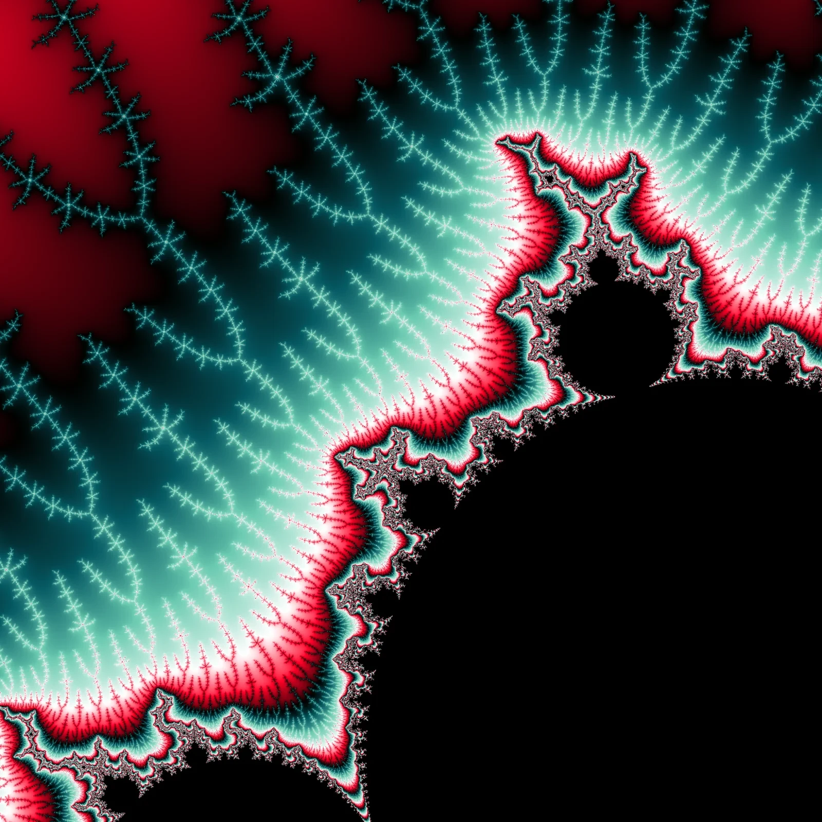 Abstract fractal artwork in teal and red